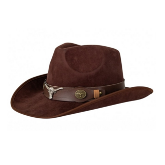 PartyXplosion Hoed - Bruin - Cowboy - Leatherlook - Met stierenkop