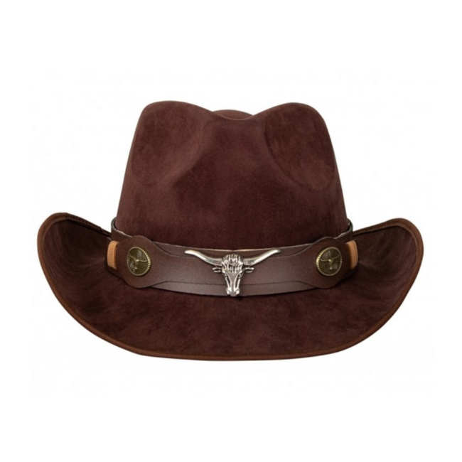 PartyXplosion Hoed - Bruin - Cowboy - Leatherlook - Met stierenkop