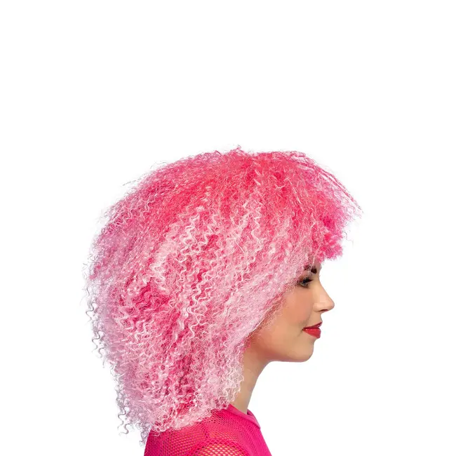 PartyXplosion Pruik - Neon roze - Suikerspin