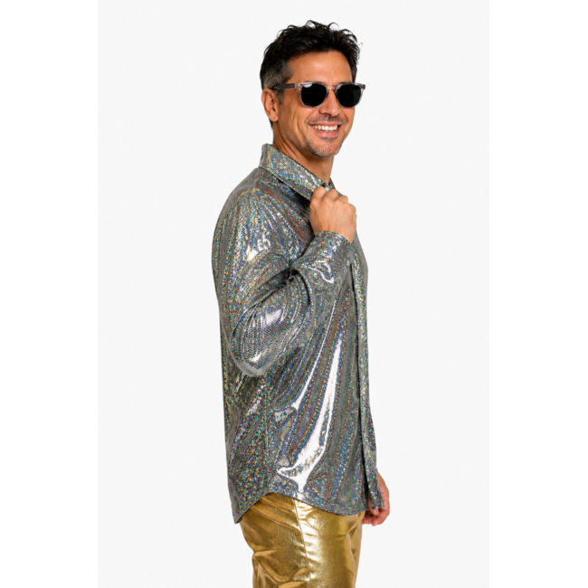 Partychimp Shirt - Disco - Zilver - Glanzend - XXL