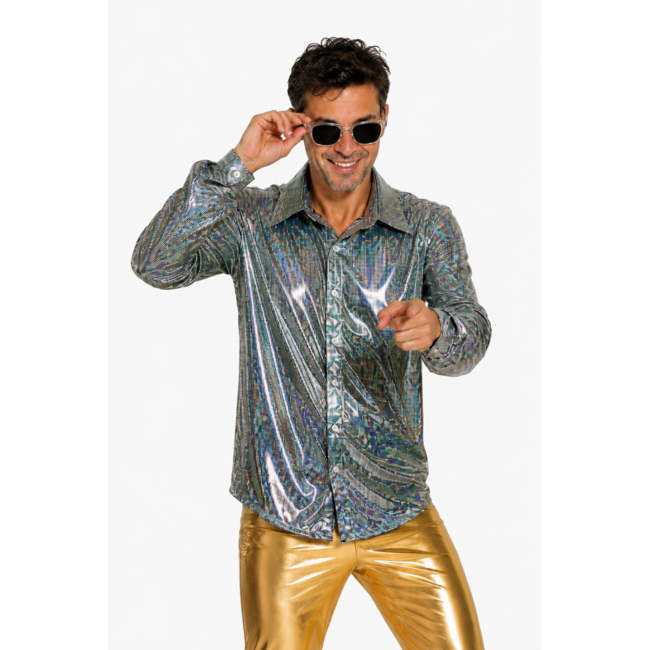 Partychimp Shirt - Disco - Zilver - Glanzend - M