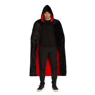 Partychimp Kostuum - Cape - Met capuchon - Zwart rood - Luxe - One size