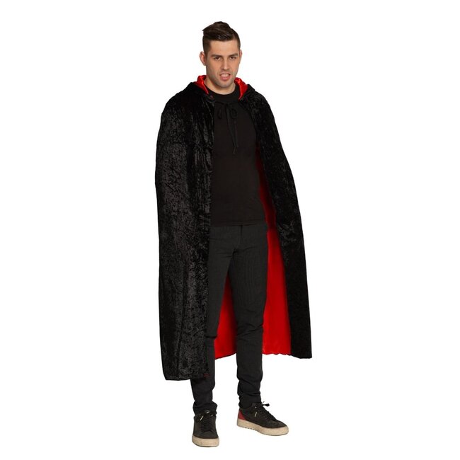 Partychimp Kostuum - Cape - Met capuchon - Zwart rood - Luxe - One size