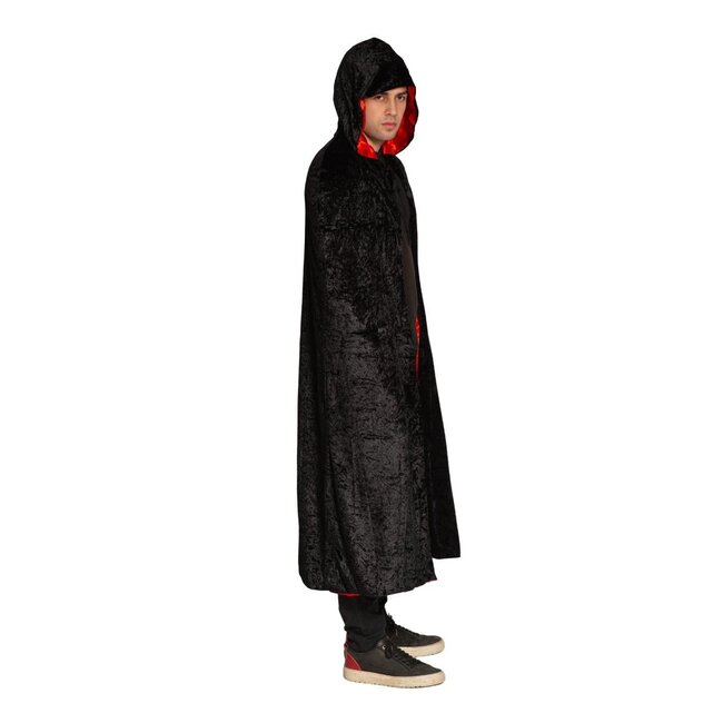 Partychimp Kostuum - Cape - Met capuchon - Zwart rood - Luxe - One size