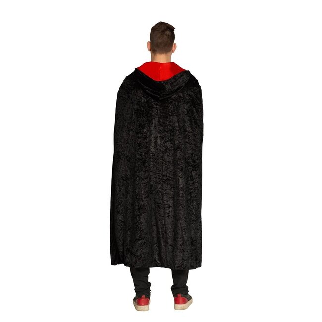 Partychimp Kostuum - Cape - Met capuchon - Zwart rood - Luxe - One size