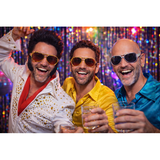 Partychimp Bril - Elvis - Goud - Donker glas - Met bakkebaarden