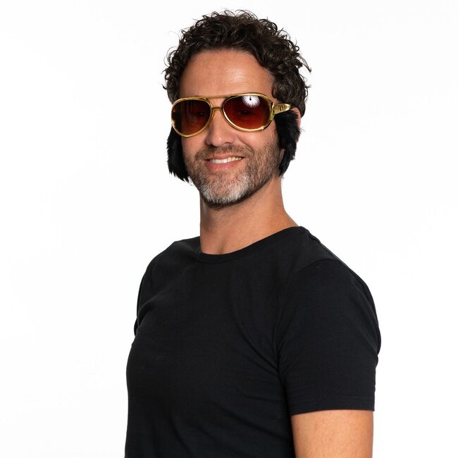 Partychimp Bril - Elvis - Goud - Donker glas - Met bakkebaarden