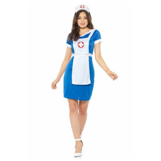 Partychimp Kostuum - Verpleegster - Jurk, schort, hoed - Effen - XL