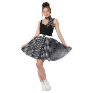 Partychimp Kostuum - Rokje & sjaal - Polka dot - Zwart - S