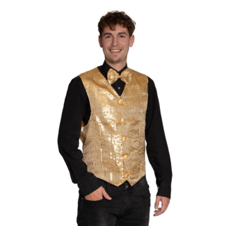 Partychimp Gilet & vlinderstrik - Disco - Goud - Glanzend - XXL