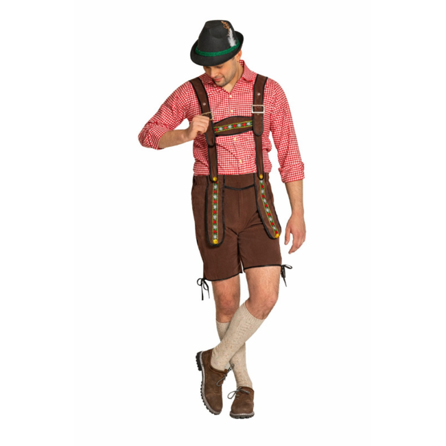 Partychimp Lederhose - Johann - Bruin - Kort - Verstelbare bretels - S