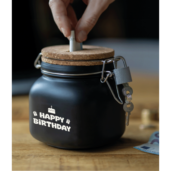 Paper Dreams Spaarpot - Happy birthday - Glas - 10,5x11x12,5cm