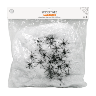 Globos Spinnenweb - Wit - Incl. 25 spinnen - 500gr.