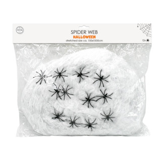 Globos Spinnenweb - Wit - Incl. 12 spinnen - 250gr.