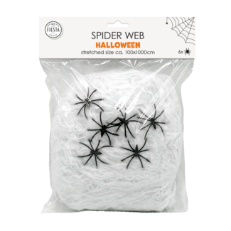 Globos Spinnenweb - Wit - Incl. 6 spinnen - 100gr.