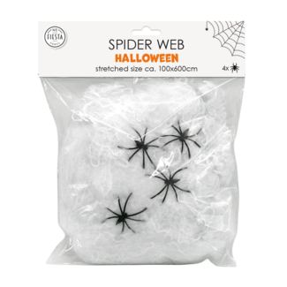 Globos Spinnenweb - Wit - Incl. 4 spinnen - 60gr.