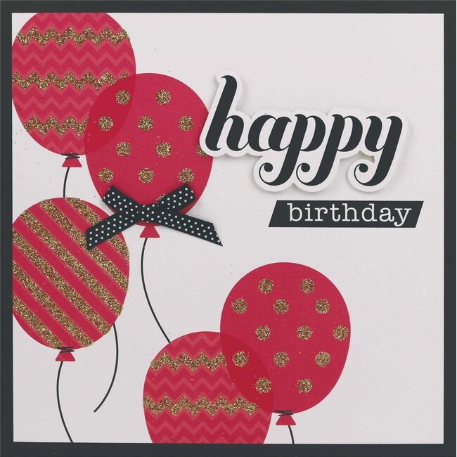 PaperClip Kaart - Happy birthday, roze ballonnen - Glitter & Glamour - SQA.3009