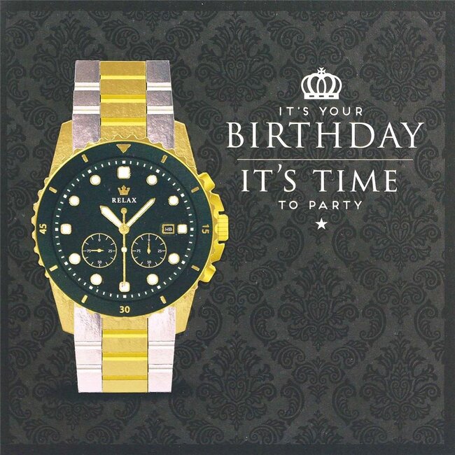 PaperClip Kaart - Happy birthday, horloge - Glitter & Glamour - SQA.3010