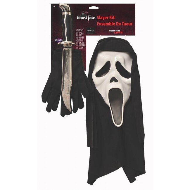 Partychimp Masker - Ghost face - Met capuchon, handschoenen & dolk - Licentie