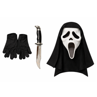 Partychimp Masker - Ghost face - Met capuchon, handschoenen & dolk - Licentie