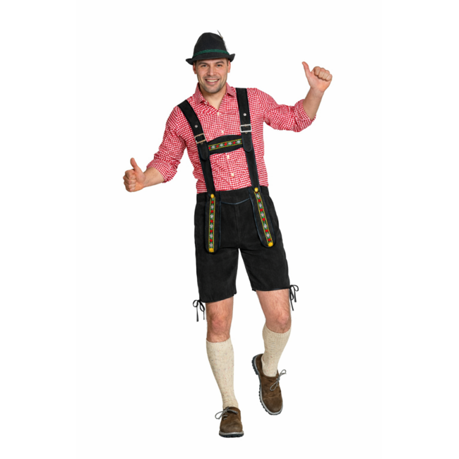 Partychimp Lederhose - Johann - Zwart - Kort - Verstelbare bretels - XL