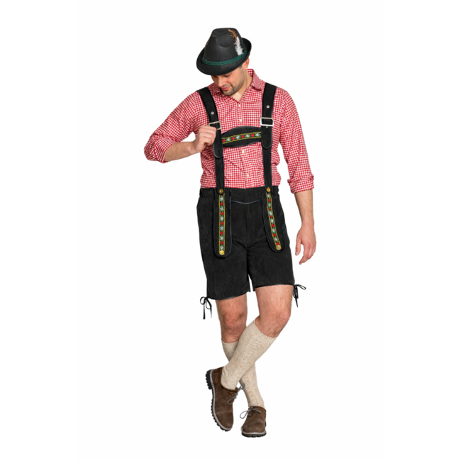 Partychimp Lederhose - Johann - Zwart - Kort - Verstelbare bretels - M