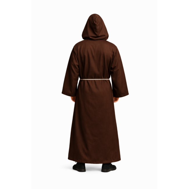 Partychimp Kostuum - Monnik - Met capuchon, kruis & koord - Bruin - XL/XXL