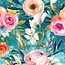 Kaart - Roze bloemen & blauwgroen - Galleria - VB0.3007