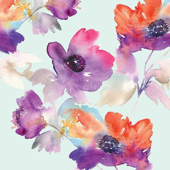 Kaart - Paarse & oranje aquarelbloemen - Galleria - VB0.3034