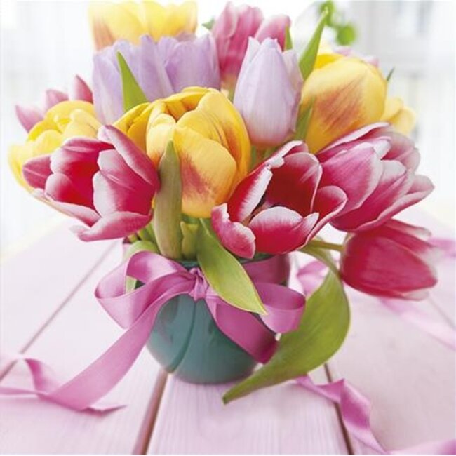 Kaart - Tulpenboeket met roze lint - Galleria - VB0.3036