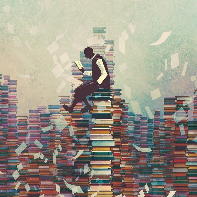Kaart - Lezer op stapel boeken - Galleria - VB0.3038