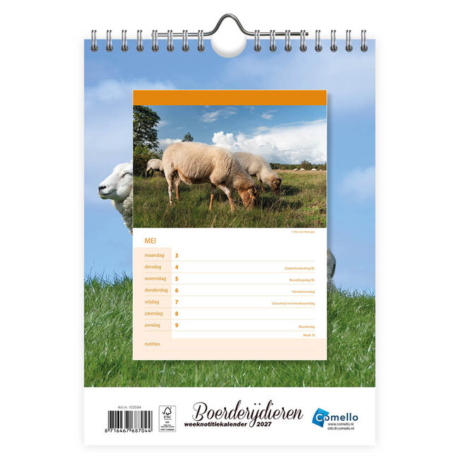 Comello Kalender - Boerderijdieren - 2027 - 16,5x23cm