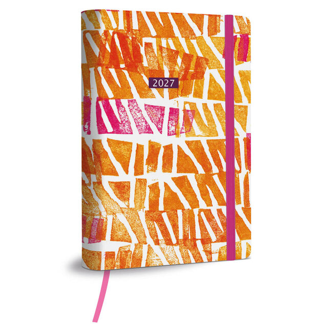 Comello Agenda - Oranje, roze stempels - 2027 - 10,5x14cm