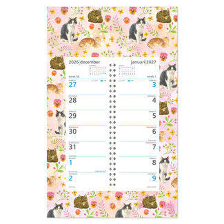 Comello Kalender - Roze bloemenpracht - Franciens katten - Omleg op schild - 2027