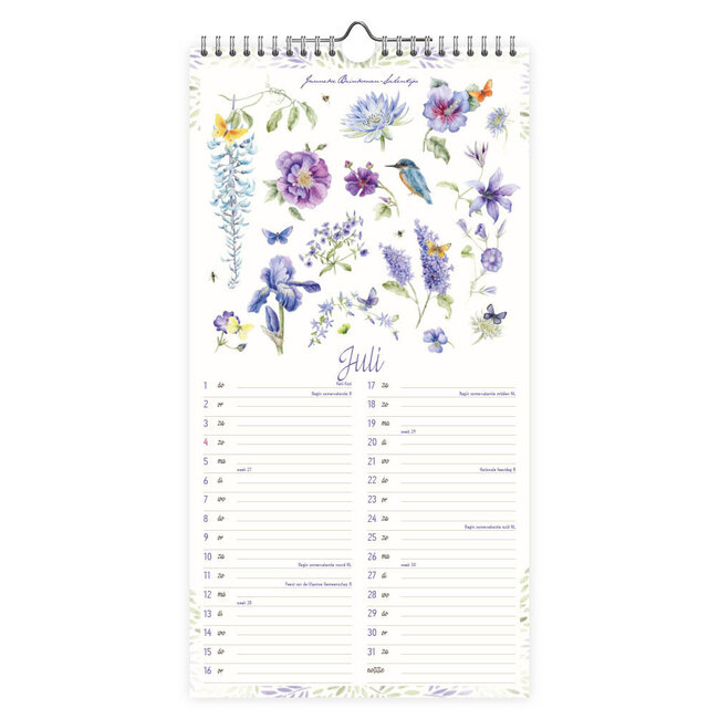 Comello Kalender - Blauwe bloemen - Janneke Brinkman - 2027 - 18x34,5cm