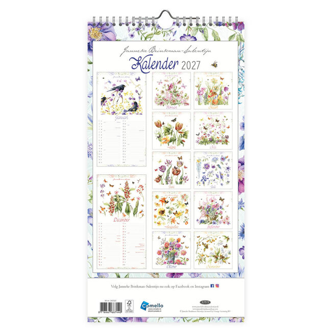 Comello Kalender - Blauwe bloemen - Janneke Brinkman - 2027 - 18x34,5cm