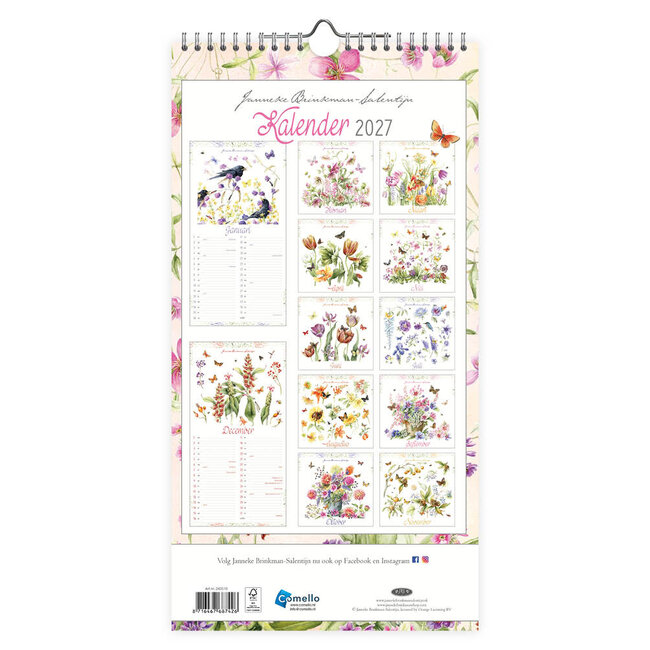 Comello Kalender - Clematis & Primula - Janneke Brinkman - 2027 - 18x34,5cm