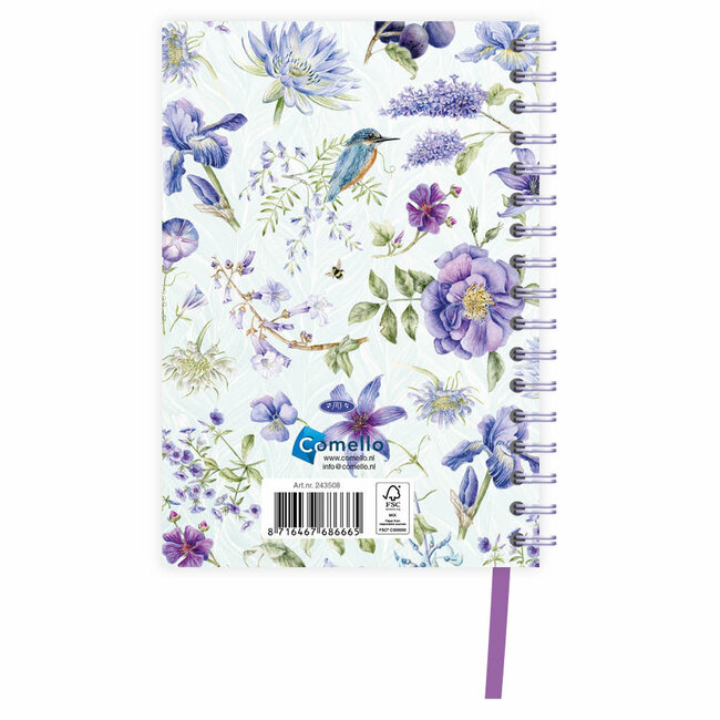Comello Agenda - Blauwe bloemen - Janneke Brinkman - Spiraal, luxe - 2027 - 11x15,5cm