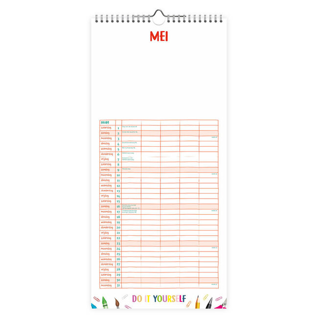 Comello Kalender - Do it yourself - 5 personen - 2027 - 21x45cm