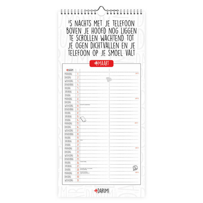 Comello Kalender - Darum! - Planner voor 2 personen - 2027 - 21x45cm