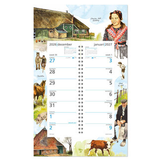 Comello Kalender - Klederdracht, LLDB - Rien Poortvliet - Omleg op schild - 2027 - 21x34cm