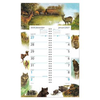Comello Kalender - Wilde dieren - Rien Poortvliet - Omleg op schild - 2027 - 21x34cm