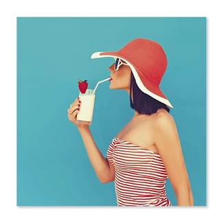 Kaart - Vrouw met rode hoed & milkshake - Galleria - VB0.3083