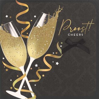 PaperClip Kaart - Proost! cheers, champagneglazen - Glitter & Glamour - SQE.3012