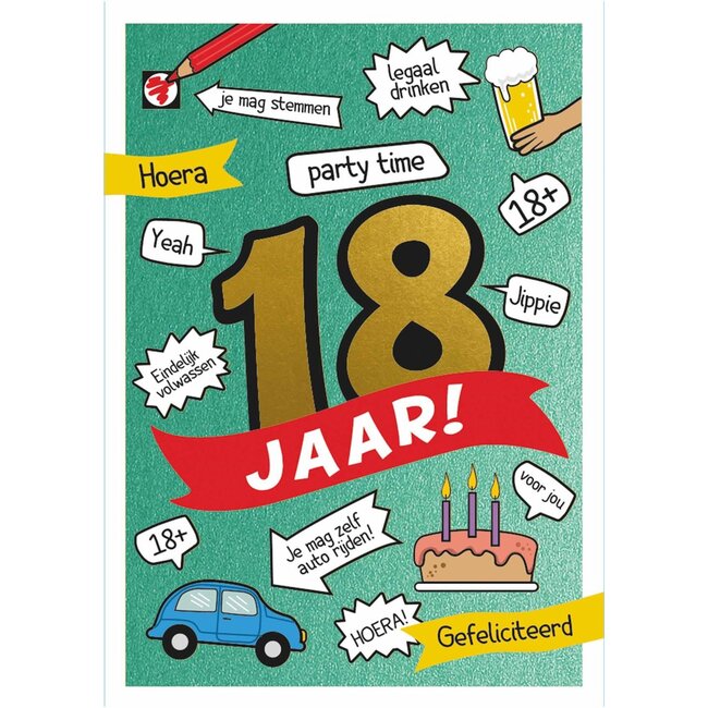 PaperClip Kaart - 18 jaar! Party time - ME - GBE.0105