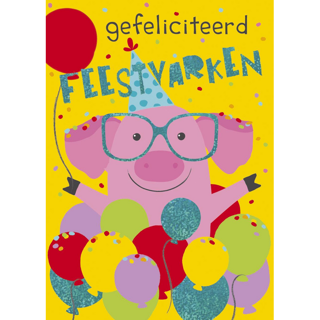 Kaart - Gefeliciteerd feestvarken - ME - LGE.0005 - 16x22cm