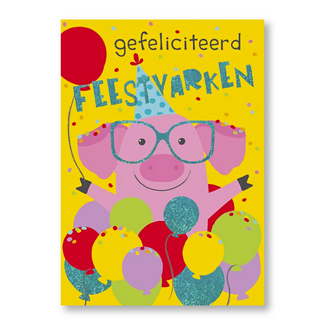 Kaart - Gefeliciteerd feestvarken - ME - LGE.0005 - 16x22cm