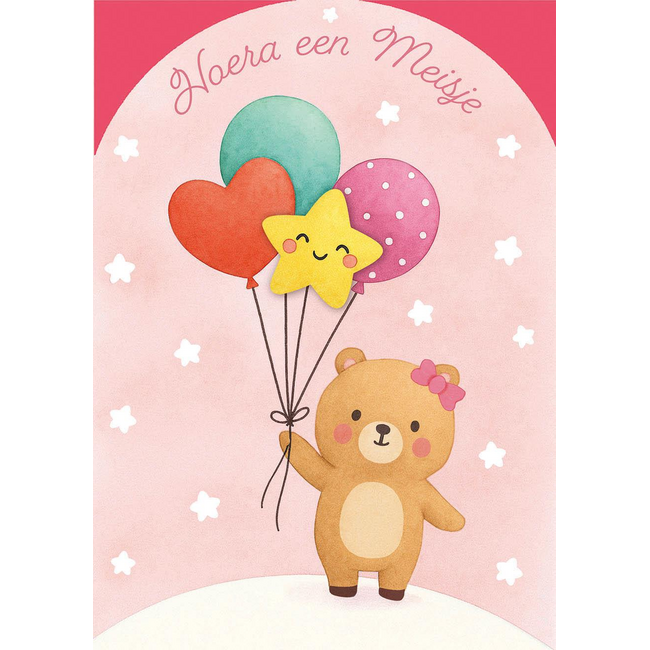 Kaart - Hoera een meisje - ME - LGE.0012 - 16x22cm