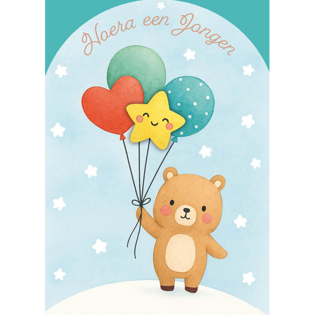 Kaart - Hoera een jongen - ME - LGE.0004 - 16x22cm