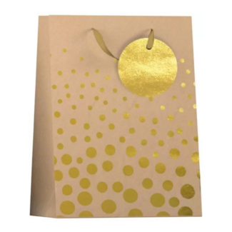 design group Cadeautasje - Kraft, goudkleurige stippen - 17x10x23cm
